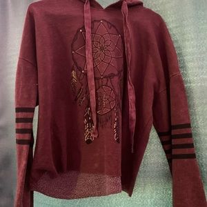 Burgundy Dream Catcher Cropped Hoodie